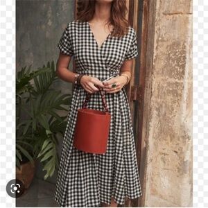 Sezane Marielle Gingham Wrap Midi Dress, Size 36
